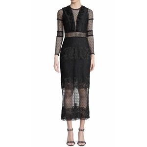 Alexis Elize Long Sleeve Lace Midi Dress in Black XS